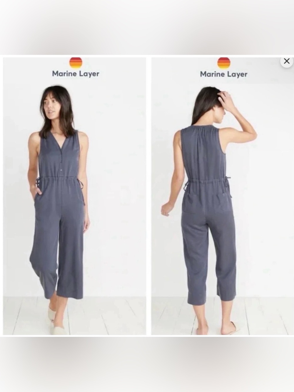 Marine Layer Size Small Gray Katy Jump Suit Cropped Sleeveless Wide Leg V-Neck